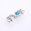 Macro detail of MOM heart opal connector with sparkling cubic zirconia for DIY jewelry - MOM Letter Style (Green Opal) / Approx 17*6*2.5mm / Platinum Plated Green
