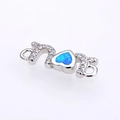Blue opal heart MOM connector with micro-pave zircons for DIY jewelry making - MOM Letter Style (Blue Opal) / Approx 17*6*2.5mm / Silver Blue
