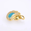 Detailed close-up of a swan pendant with blue opal stone and micro-set white cubic zirconia - Gold Green Opal