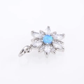 Cute copper sunflower pendant with blue opal center and white marquise zircons - Platinum Blue Opal Pendant