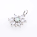 Silver plated sunflower pendant featuring round opal center and marquise zircon accents - Platinum White Opal Pendant