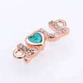 Rose gold heart opal connector bead with white zircon inlay for bracelets or necklaces - Rose Gold Green