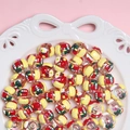 Cuentas creativas de acrílico navideñas para joyas DIY con Papá Noel y patrones festivos únicos - Vendido por unidad / Cuenta Transparente con Crema Rojo Amarillo Verde y Vara de Lazo Verde
