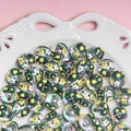 Creative Christmas beaded glass beads with hand-painted floral pattern in white ceramic tray - Sold by Piece / Clear Bead with Yellow Green White Cream Mixed Stars and Dots
