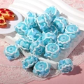 Macro shot of light blue cake-shaped resin beads with cream texture for DIY jewelry making - Price per Piece / Blue Bead + Blue Cream + White Border + Blue Bow Heart + Blue Flower