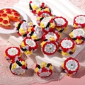 Detailed view of cake-themed resin beads with 3D fruit designs for DIY jewelry projects - Price per Piece / White Bead + White Cream + Yellow Flower + Pink Heart + Red Border + Black Stripes