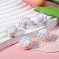 Detailed view of hand-painted lavender DIY beads with 3D rainbow and flower patterns - Price per Piece / Purple Cream And CUTE And Pink Strawberry And Green Flower And Rainbow And Blue Arrow