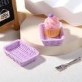 Detailed view of miniature purple woven baskets and a tiny cupcake dollhouse accessory - Small / Purple