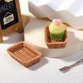 Miniature dollhouse bakery scene with resin cupcakes and woven texture bread baskets - Small / Brown