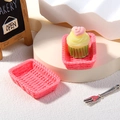Miniature resin pink basket and yellow cupcake toy set with detailed woven texture - Small / Watermelon red