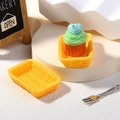 Miniature resin cupcake with blue heart and yellow woven texture trays for dollhouse - Small / Yellow