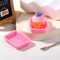 Miniature dollhouse pink bakery set with resin cupcake and woven texture tray - Small / Pink