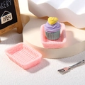 Miniature purple cupcake with yellow heart and pink woven trays for dollhouse - Small / Light Pink