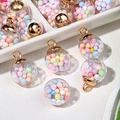 Colorful crystal glass ball pendant with pastel foam beads and golden loop for DIY jewelry - Colorful