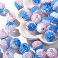 Artistic oil painting style acrylic round beads in blue and pink for DIY phone chains - Price per Piece / Blue Pink White