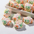 Detail of floral relief resin beads in pastel colors for DIY jewelry making - Pink Cream with Green Bow and Pink Flower