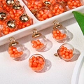 Glaskugel-Anhänger mit orangeroten Perlen und goldener Metallschleife für DIY - Orangerot