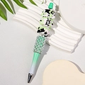 DIY beaded pen with mint green gradient, floral pearls and cow print decorative beads - Gradient Teal