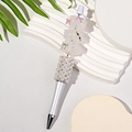 Beaded DIY pen with white pearls, purple butterflies, and sparkling rhinestones - White