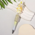 DIY beaded pen with yellow gradient finish, featuring white pearls and a cute ribbon bow - Gradient Yellow