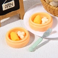 Detailed macro view of miniature dollhouse food set with resin corn and steamer baskets - Corn and Peanut
