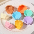 Colorful floral resin miniature baskets in various candy colors on a ceramic plate - Flower Shaped Empty Basket (MG-08091) / Multicolor