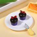 Miniature purple chocolate cupcakes with red polka dot bows and cheese knife set - Purple Base Bow Style