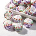 Mini resin cake beads with Nice and Happy embossed text for DIY jewelry making - White Bead + Happy + Nice