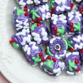 Perle violette DIY avec motifs floraux 3D et trou central pour création de bijoux - Violet Transparent Crème Cerise Lignes Blanches
