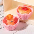 Miniature resin pig and strawberry tart figurines in pink woven candy baskets - Flower Shaped Empty Basket (MG-08091) / Pink