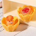 Miniature resin figurines featuring a cute pig and strawberry tart in yellow baskets - Flower Shaped Empty Basket (MG-08091) / Yellow
