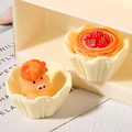 Miniature resin strawberry tart and pig figurine in a candy-colored basket - Flower Shaped Empty Basket (MG-08091) / Off White