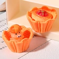 Miniature resin pink pig and strawberry tart figurine set in an orange woven basket - Flower Shaped Empty Basket (MG-08091) / Orange