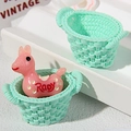 Miniature mint green woven baskets and pink resin Rody horse accessory set - Oval (Empty Basket) / Green