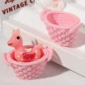 Pink miniature basket set with Rody pony figurine for DIY fairy garden ornaments - Oval (Empty Basket) / Pink