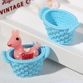 Miniature light blue resin baskets with a pink toy horse figurine for craft decor - Oval (Empty Basket) / Blue