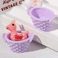Miniature pink Rody pony figurine with two lavender resin woven flower baskets - Oval (Empty Basket) / Purple