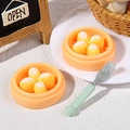 Miniature resin Cantonese breakfast set with dim sum steamers and green fork accessory - Steamed Dumplings