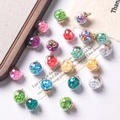 Colorful crystal glass ball pendants with heart sequins and golden metal loops - Multicolor
