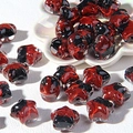 Cuentas de vidrio estilo pintura al óleo con remolinos rojos y negros para joyería DIY - Negro Obsidiana + Rojo