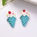 Macro detail of resin ice cream charms with blue waffle cones and strawberry toppings - Blue Strawberry / 1.7x2.7cm
