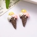 Detail of three-color resin ice cream cone flatback cabochons for DIY crafts and accessories - Coffee Base Triple Scoops / 1.7x2.7cm