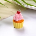 Λεπτομερής λήψη μεγάλου μενταγιόν cupcake με ροζ κρέμα και κόκκινο μούρο - Κέικ Διπλής Στρώσης - Κίτρινη Βάση