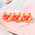 Cute Japanese style hair clip featuring a cat-shaped pancake with strawberry and cream - Cat Head Strawberry Cookie