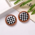 Detail of miniature resin checkerboard plates with Good Life text for DIY dollhouse crafts - Round - Coffee and Black