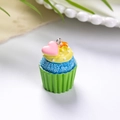 Macro detail of a colorful faux cupcake pendant with silver ring and textured finish - Heart Cake - Green Base