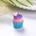 Detailed macro view of large artificial cupcake pendant with silver metal hanging ring - Heart Cake - Blue Base