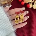 Pendientes de Año Nuevo con lazos rojos y colgantes dorados de la suerte para mujer - Lazo Calado Paz Alegría (E2474-3)