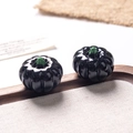 Mini citrouilles d'Halloween noires brillantes avec tiges vertes pour bricolage - Style B / Noir