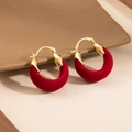 Elegant red flocked U-shaped hoop earrings with gold metal accents for women - Red